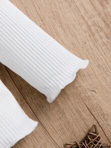 SHEIN 女嬰荷葉邊條紋針織T恤 - 白色 - 查看 5