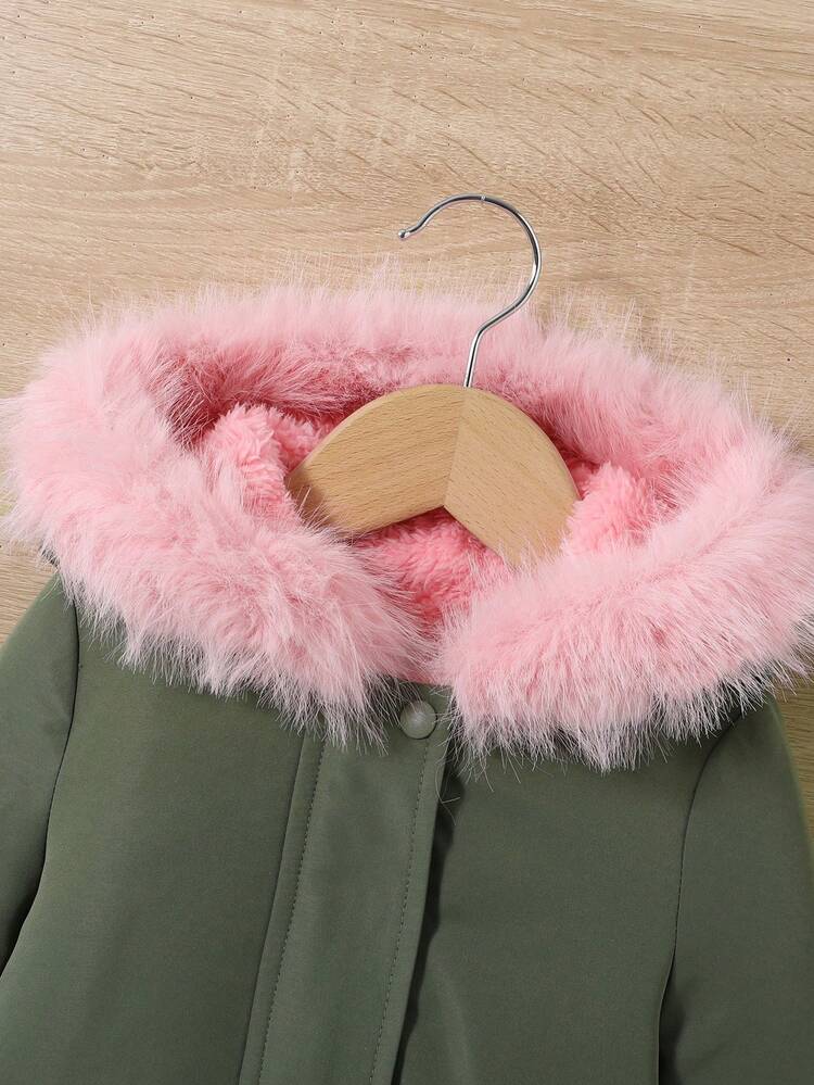 Baby Girl Teddy Lined Fuzzy Trim Hooded Coat