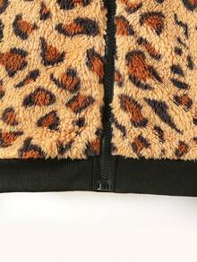 SHEIN Cô Gái Trẻ Hoa văn Báo Teddy Áo khoác bomber - Nhiều màu - Xem 3