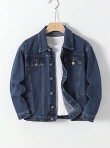 Cậu bé Tween Túi có nắp Áo khoác denim Without Tee - Rửa tối - Xem 1