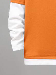SHEIN Tween Boy Casual Fashion Street Letter Patch Long Sleeve 2 In 1 Knit T-Shirt, Spring/Autumn, Orange Shirt, Orange And White Boy Shirts, Long Sleeve For Autumn, Orange,Winter,Fall,Fall - Orange - View 4