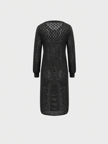 SHEIN Unity Solid Pointelle Knit Sweater Dress - Black - View 2