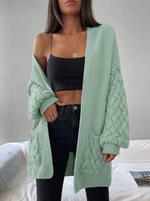 EURMUSE Dual Pocket Drop Shoulder Cardigan - Green - View 3