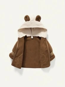 Cozy Pixies Baby Girl 1pc 3D Ear Design Hooded Teddy Lined Coat - Brown - View 4