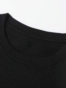 Hombres Sudadera con estampado de letra de hombros caídos sin camiseta - Negro - Ver 4