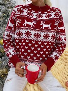 EMERY ROSE Pullover mit Weihnachten Muster, Drop Shoulder