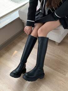 Botas Negras Altas, Versátiles Y De Moda Para Adolescentes - Negro - Ver 2