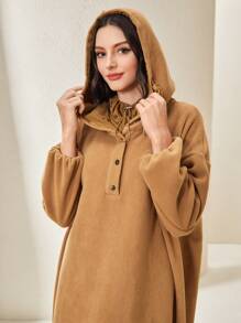 Mulvari Letter Graphic Drop Shoulder Drawstring Hooded Sweatshirt Dress In Fall/Winter - Mocha Brown - View 5
