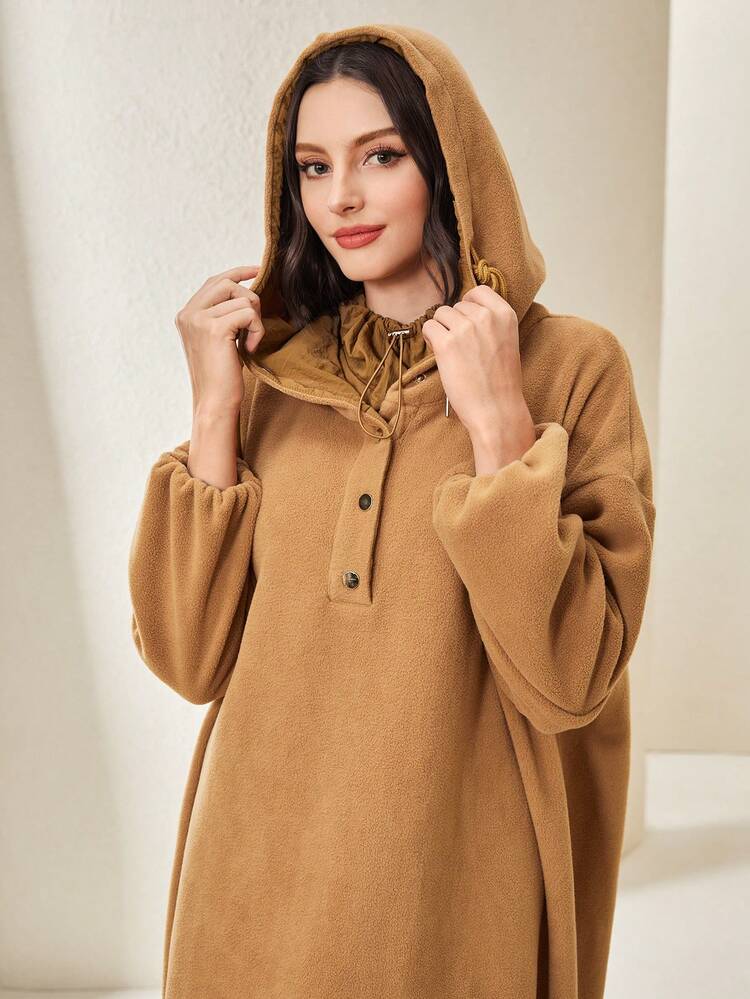 Letter Graphic Drop Shoulder Drawstring Hooded Sweatshirt Dress In Fall/Winter