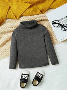 SHEIN 經典基本款休閒高領長袖上衣,適用於男嬰 - 深灰色 - 查看 1