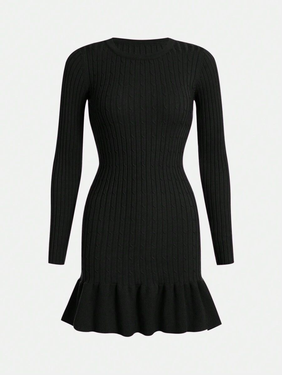 Teen Girl Solid Ruffle Hem Sweater Dress