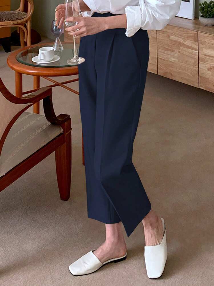 Zipper Fly Seam Front Cropped Pants,Women Dress Pants Fall