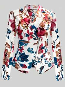 Rometta Plus Floral Print Zip Up Blazer - Multicolor - View 1