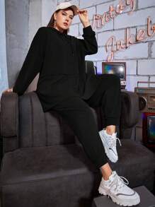 Mulvari Ensemble de tenue de voyage 2 pièces Femme, sweat-shirt à capuche avec emmanchures tombantes et fente au bas, cordon de serrage, et pantalon de survêtement