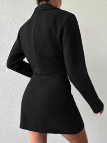 EURMUSE Women Plain Minimalist Casual Long Sleeve Jacket, Sleeveless Dress, Suit Set - Black - View 2