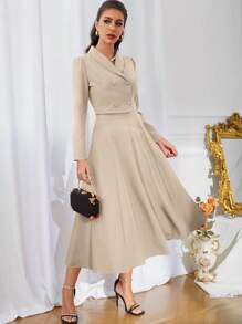 Modelyn 披肩领双排扣短款西装外套和裙子两件套