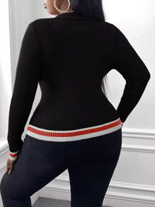 Slaydiva Plus Striped Trim Crossover Sweater