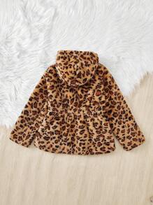 Garota pré-adolescente Estampa De Leopardo Casaco de Pelúcia