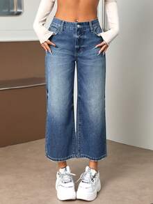 SHEIN ICON Coolmax吊帶寬腿牛仔褲 - 藍色 - 查看 3