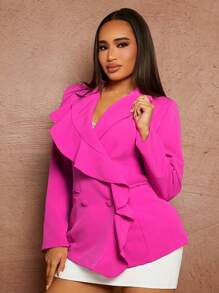 Zolique 荷葉邊雙排釦西裝外套 - 粉色 - 查看 6