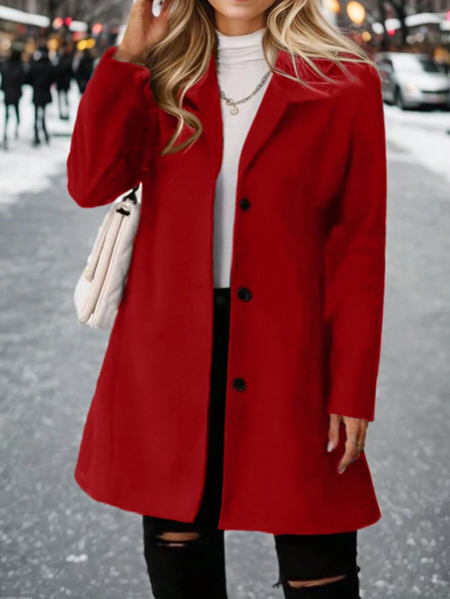 Calvaya 大碼單排釦花呢外套 - 酒紅色 - 查看 1