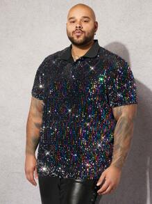 EASEVO Men Plus Sequin Decor Polo Shirt - Black - View 1
