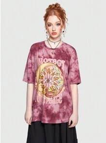 Rosie 太陽、月亮、字母印花染色短袖t恤 - 紫色 - 查看 6