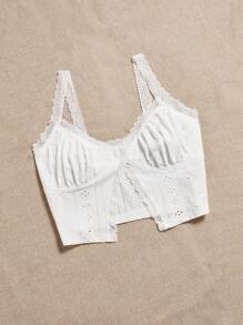 Soleia Lace Trim Ruched Bust Split Hem Cami Top - White - View 3