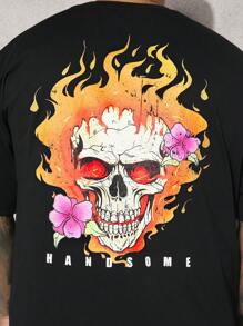 Manfinity RebelGame Men Plus Skull & Floral Print Tee - Black - View 5