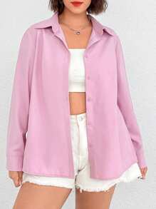 SHEIN EZwear Plus Solid Button Front Shirt
