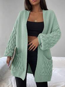 EURMUSE Dual Pocket Drop Shoulder Cardigan - Green - View 6