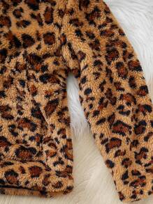 Garota pré-adolescente Estampa De Leopardo Casaco de Pelúcia