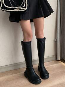 Botas Negras Altas, Versátiles Y De Moda Para Adolescentes - Negro - Ver 5