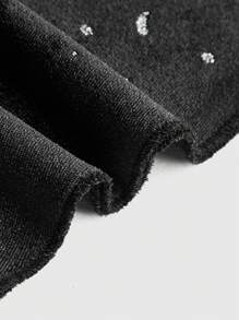 ROMWE Hippie Galaxy Print Flounce Sleeve Velvet Top - Black - View 4