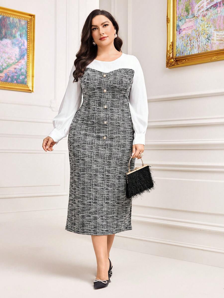 Modelyn Hơn In kẻ sọc Nút phía trước Tách rời Đầm - Nhiều màu - Xem 1