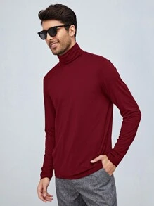 GENTILAND 男士素色高領T恤 - 酒紅色 - 查看 3