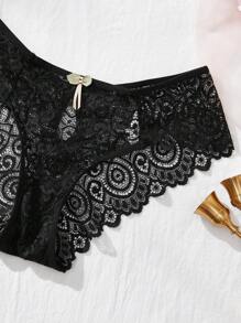 MidnightGlam Women's Elegant Black Lace Print Sheer Cut Out Panties - Black - View 3