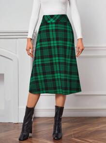 EMERY ROSE 寬腰帶格紋印花半身裙