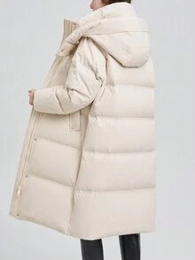 Letter Embroidery Hooded Zip Up Down Coat