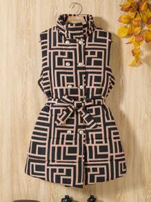 Teen Girl Geo Print Vest Padded Coat