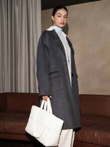 Anewsta Peak Collar Belted Overcoat - Light Grey - View 6