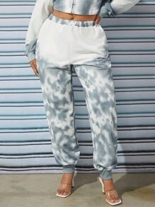 SHEIN X GiudiceGirls 大碼紮染衛褲 - 霧霾藍 - 查看 3