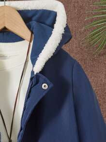 SHEIN Tween Boy 1pc Thermal Lined Hooded Coat - Navy Blue - View 3