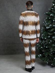 SHEIN 男士亮片單釦西裝外套和褲子 - 黃色 - 查看 2