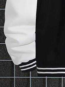 Manfinity Homme 男士熊和標語圖案雙色夾克無連帽衫 - 黑色 - 查看 3