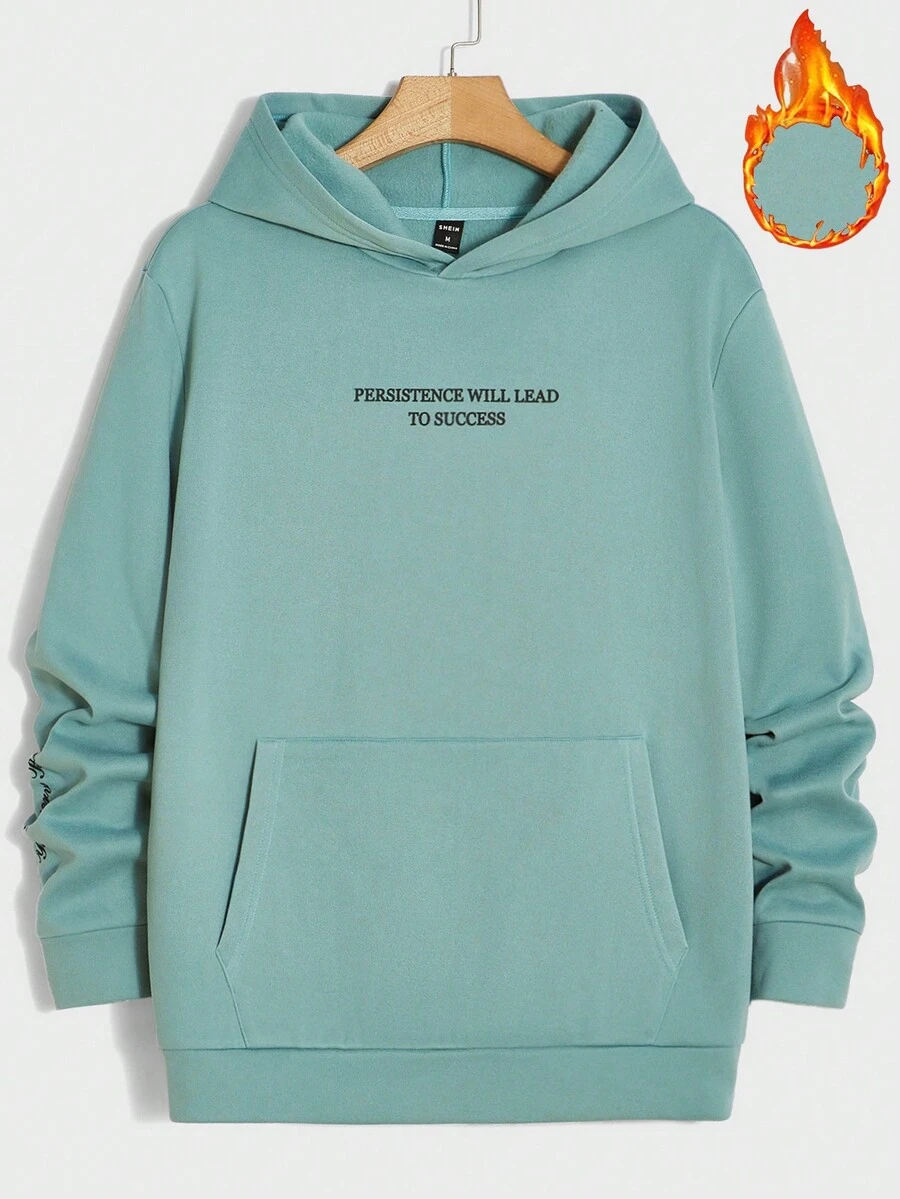 GENTILAND Nam Đồ họa Khẩu hiệu Túi kangaroo Lót nhiệt Hoodie - màu xanh lá - Xem 1