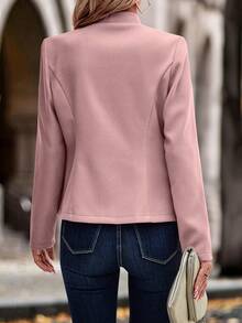SHEIN Clasi Solid Button Detail Open Front Jacket - Dusty Pink - View 2
