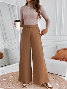 SHEIN Privé Solid Wide Leg Suit Pants - Maroon - View 3