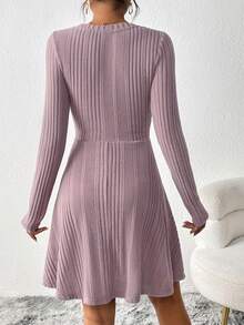 SHEIN Essnce Letter Graphic Ribbed Knit Dress - Dusty Pink - View 2