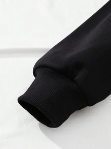 SHEIN EZwear Đồ họa Khẩu hiệu Lót nhiệt Áo nỉ - màu đen - Xem 3